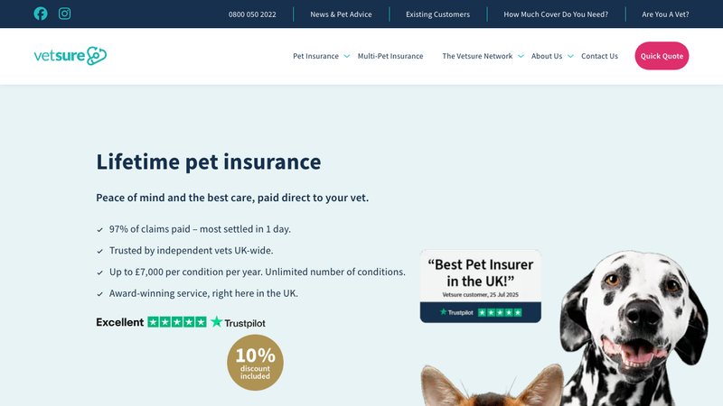 Screenshot of the Vetsure website